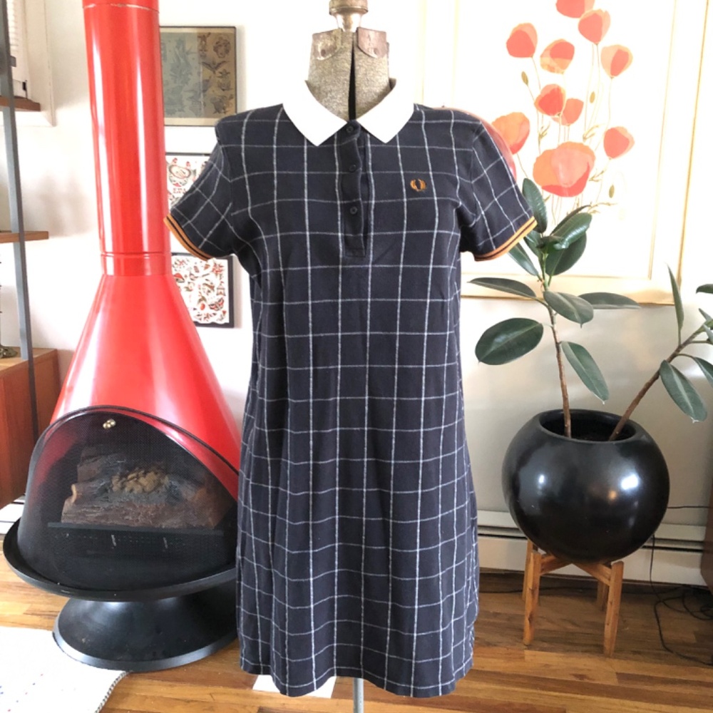 Vintage Fred Perry A-Line Tartan Polo Shirt Dress Mod Collar US 10 UK 14 - Picture 2 of 5
